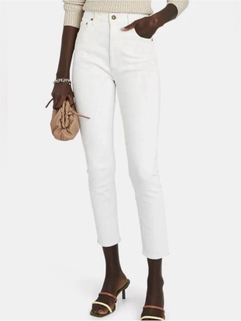 Agolde White Riley High-Rise Straight Leg Crop